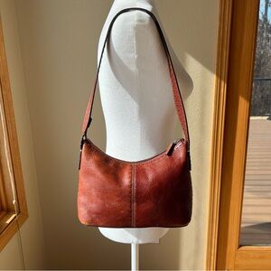 Vintage Fossil Y2K Shoulder Bag Purse Genuine Leather Patina Brown Small *READ